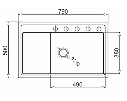 Technický výkres dřezu s rozměry