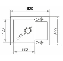 Technický nákres dřezu s rozměry