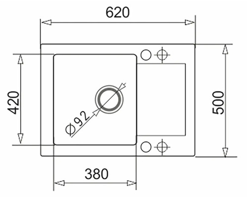 Technický nákres dřezu s rozměry