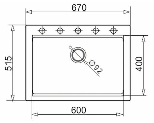 Technický výkres umyvadla s rozměry