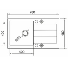 Technický nákres umyvadla s rozměry