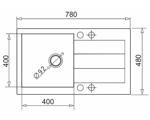 Technický nákres umyvadla s rozměry