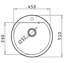 Technický nákres umyvadla na desku s rozměry