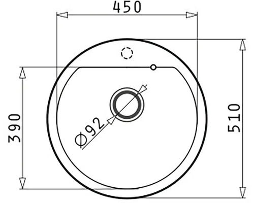 Technický nákres umyvadla na desku s rozměry