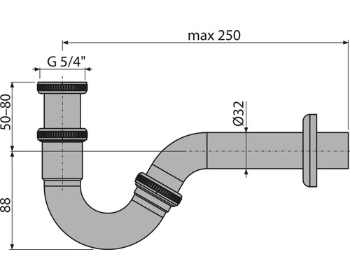 Technický nákres sifonu s rozměry