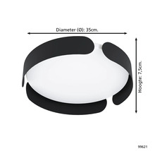 Stropní svítidlo má průměr 35 cm a výšku 7,5 cm.