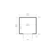 Půdorys s rozměry: šířka 258 cm, hloubka 252 cm, vnitřní plocha 5,64 metru čtverečního