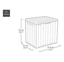 Obrázek úložného boxu o rozměrech 55 cm výška, 44 cm šířka a 57,8 cm délka.
