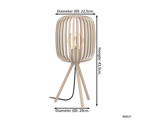 Stolní lampa s dřevěným lamelovým stínidlem a stativovou základnou