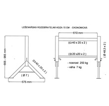 Technický nákres nastavitelné lešenářské kozy s rozměry a údaji o hmotnosti