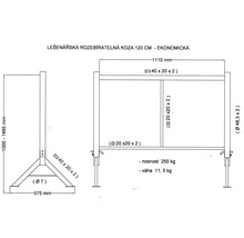 Technický nákres rozebíratelné kozy na lešení 120 centimetrů, rozměry a specifikace
