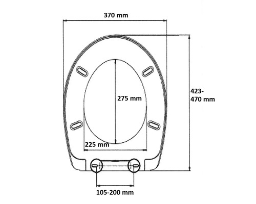 Technický nákres WC sedátka s rozměry