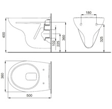 Technický výkres závěsného WC s rozměry