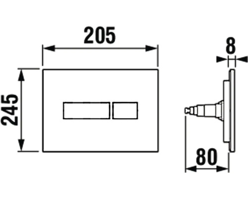 Technický nákres ovládacího tlačítka s rozměry