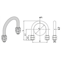 Technický výkres trubkové objímky se závitem a maticemi pro upevnění trubek.