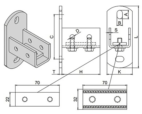 Technický nákres držáku s rozměry pro kutily