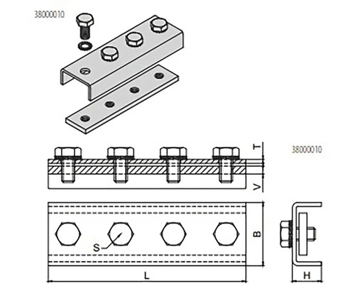 Technický nákres C-profilového spoje se šrouby