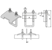 Technický nákres trubkové spony se šrouby a maticemi