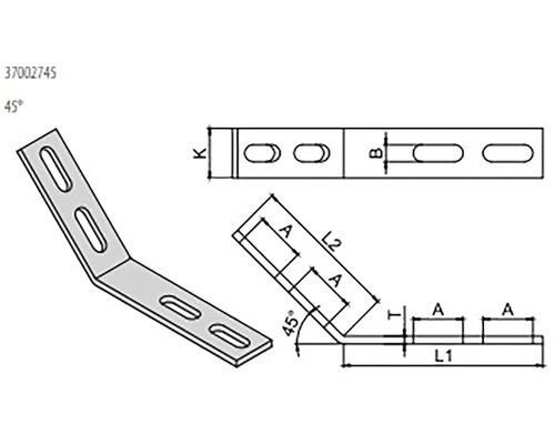 Technický výkres úhelníkové spojky s rozměry