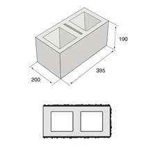 Technický výkres betonového bloku o rozměrech 395x200x190 mm.