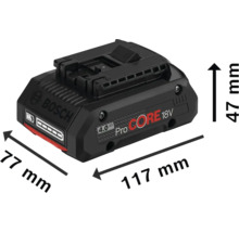 Baterie Bosch ProCore 18V 4.0 Ah o rozměrech 77 mm x 117 mm x 47 mm