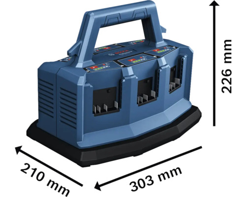 Nabíječka akumulátorů Bosch Professional o rozměrech 303 x 210 x 226 milimetrů