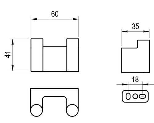 Technický výkres nábytkové úchytky s rozměry