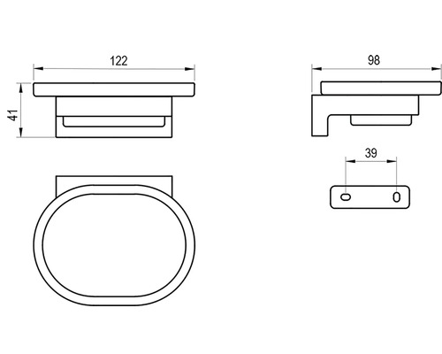 Technický nákres držáku mýdla s rozměry