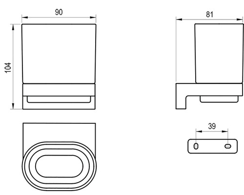 Technický výkres držáku na kelímek na zubní kartáčky s rozměry