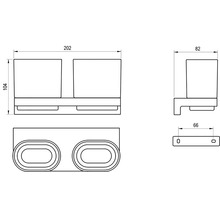 Technický nákres dvojitého držáku na kelímky s rozměry
