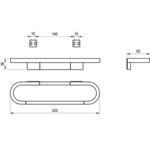 Technický výkres držáku na ručníky s délkou 320 milimetrů, hloubkou 82 milimetrů a výškou 39 milimetrů.