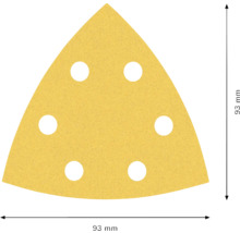 Trojúhelníkový brusný papír se 6 otvory, 93 milimetrů