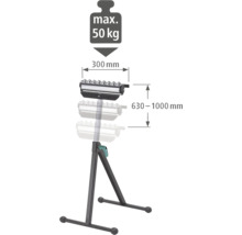 Stojan na materiál s maximální nosností 50 kilogramů, šířkou válce 300 milimetrů a výškou 630 až 1000 milimetrů