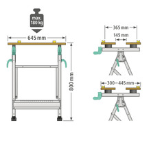 Rozměry a maximální zatížení zobrazeného pracovního stolu.