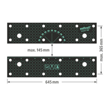 Deska ponku Wolfcraft Master 200 o rozměrech maximálně 365 krát 645 milimetrů a maximálním rozpětí 145 milimetrů