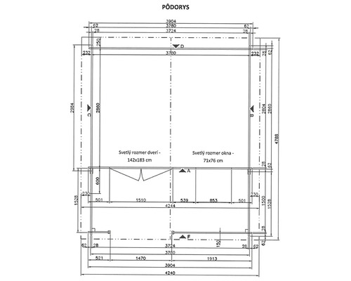 Půdorys budovy s rozměry