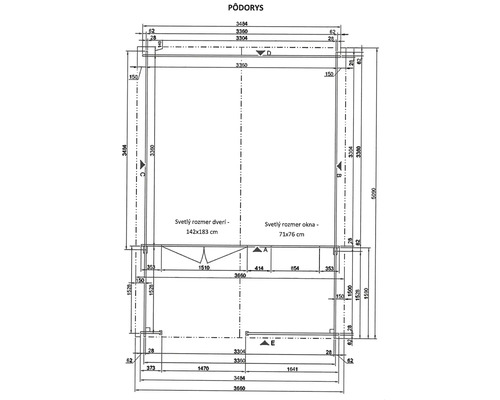Půdorys s rozměry budovy