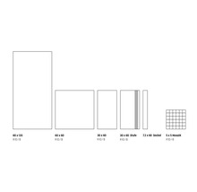 Různé velikosti dlaždic: 60 x 120, 60 x 60, 30 x 60, 30 x 60 stupeň, 7,2 x 60 sokl, 5 x 5 mozaika