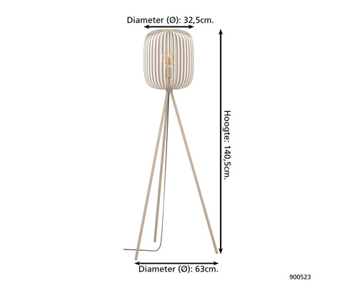 Stojací lampa s dřevěným rámem, výška 140,5 cm