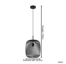 Závěsné svítidlo o průměru 32,5 cm a výšce 110 cm.