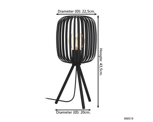 Černá stolní lampa o rozměrech 43,5 cm výška a 22,5 cm průměr