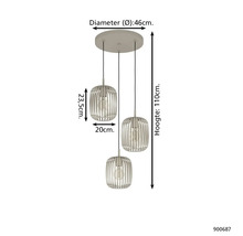 Závěsné svítidlo se třemi žárovkami, průměr 46 cm, výška 110 cm