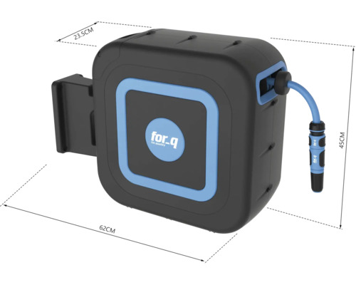 Naviják na zahradní hadici s hadicovou přípojkou o rozměrech 62 x 23,5 x 45 cm.