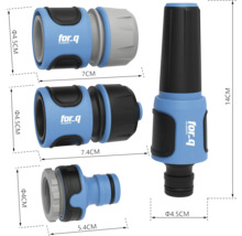 Sada přípojek zahradní hadice s hadicovou spojkou, stopkou vody a stříkací tryskou od společnosti for-q