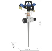 Zahradní zavlažovač se zemním hrotem a rozměry