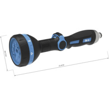 Zahradní stříkací pistole o průměru 6,7 centimetrů a délce 25,4 centimetrů.