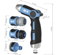 Zahradní stříkací pistole s různými připojovacími kusy a rozměry
