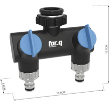 Rozdělovač vody for_q o rozměrech 13,4 x 8,6 x 12,7 cm