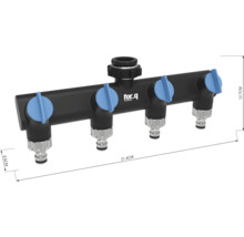 Rozdělovač vody se čtyřmi výstupy a logem for.q