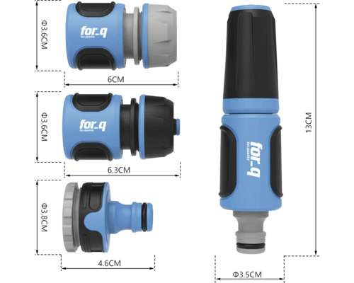 Sada zahradních hadicových spojek for_q s rozměry